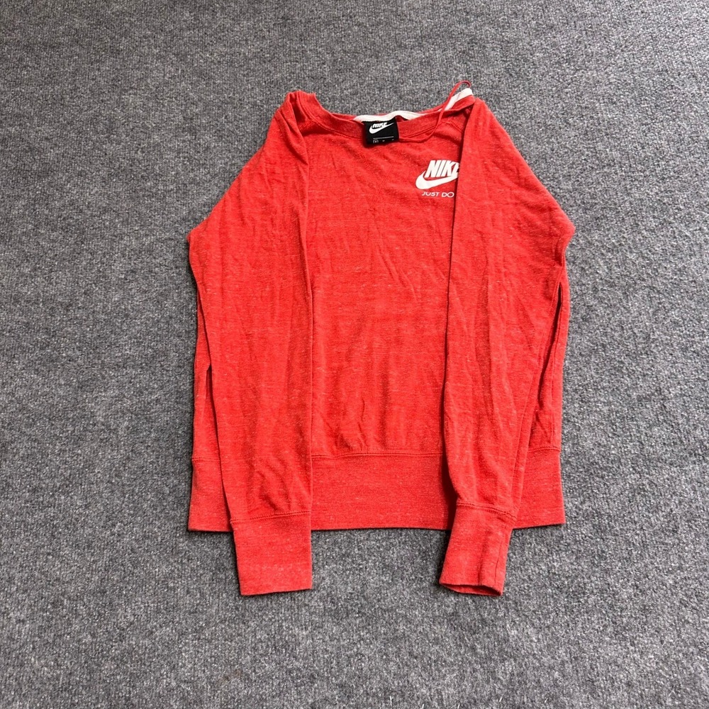 Nike Sweatshirt Womens Size M Red Organic Cotton Blend Lightweight Pullover Logo